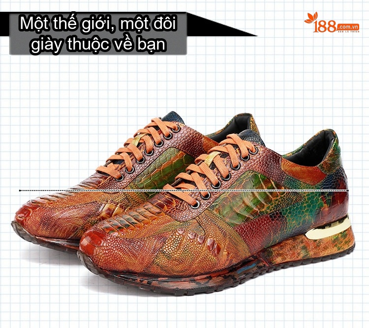 Giày Thể Thao Nam Da Đà Điểu Buộc Dây Chiều Cao Đế Khoảng 3cm Màu Nâu, Đỏ, Xanh... chi tiết 16