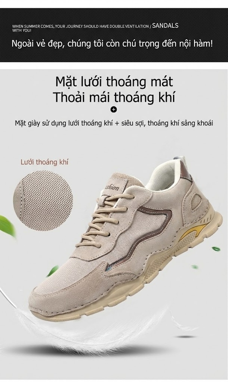Giày Thể Thao Nam Da Mờ Dáng Hiking Chiều Cao Đế Khoảng 4cm Màu Xám chi tiết 4