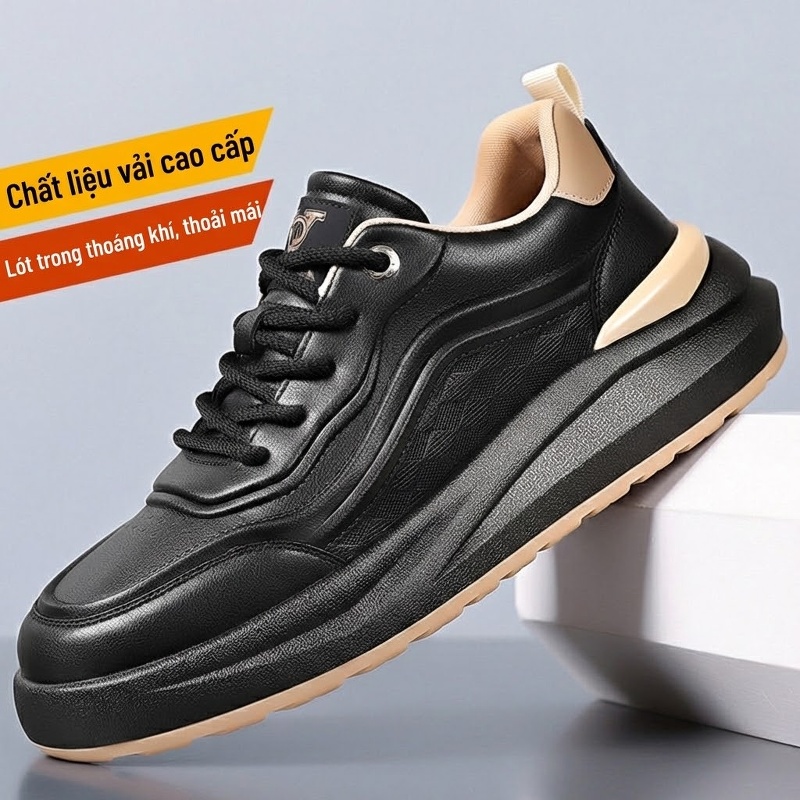 Giày Thể Thao Nam Da Thật Phong Cách Retro Chiều Cao Đế Khoảng 3cm Màu Đen, Nâu chi tiết 22
