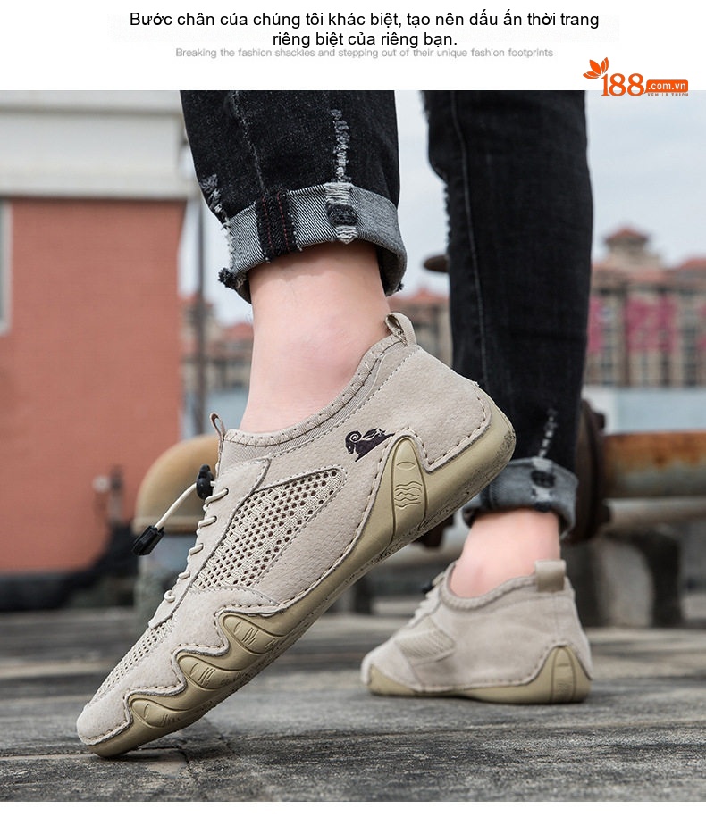 Giày Thể Thao Nam Khâu Viền Da Mờ Lưới Thoáng Khí Chiều Cao Đế Khoảng 3cm Màu Be, Xám chi tiết 11