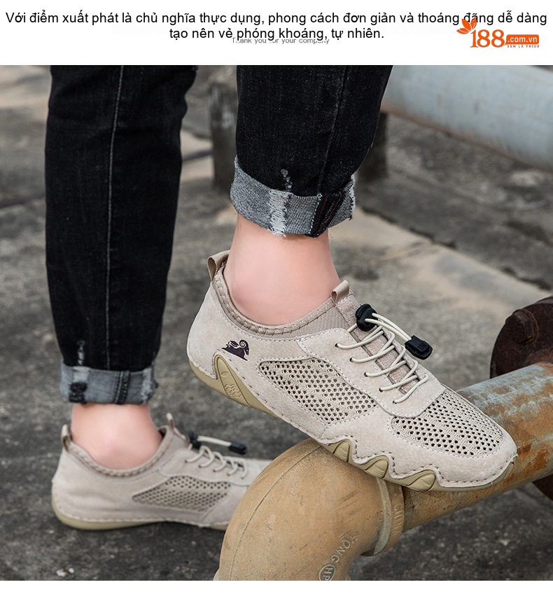 Giày Thể Thao Nam Khâu Viền Da Mờ Lưới Thoáng Khí Chiều Cao Đế Khoảng 3cm Màu Be, Xám chi tiết 12