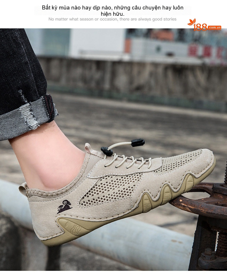 Giày Thể Thao Nam Khâu Viền Da Mờ Lưới Thoáng Khí Chiều Cao Đế Khoảng 3cm Màu Be, Xám chi tiết 14