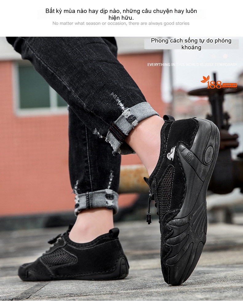 Giày Thể Thao Nam Khâu Viền Da Mờ Lưới Thoáng Khí Chiều Cao Đế Khoảng 3cm Màu Be, Xám chi tiết 17