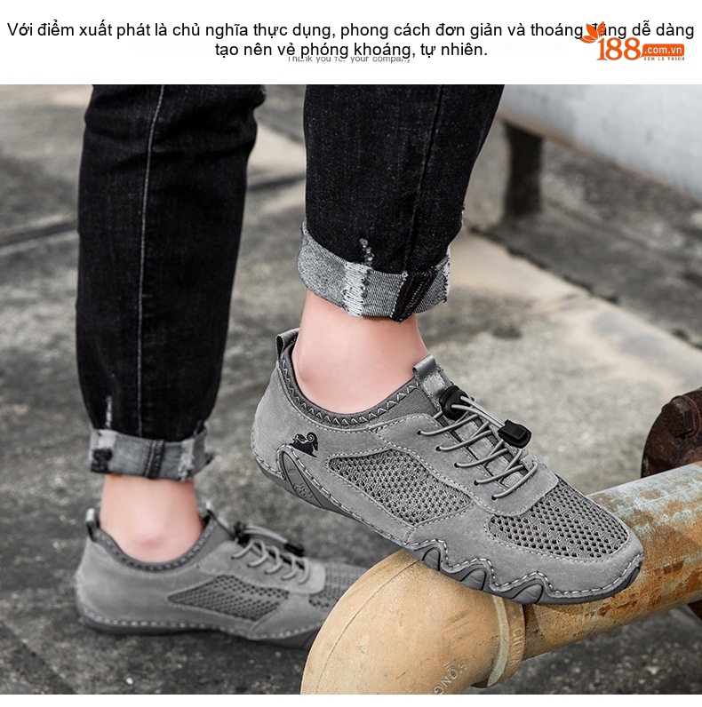 Giày Thể Thao Nam Khâu Viền Da Mờ Lưới Thoáng Khí Chiều Cao Đế Khoảng 3cm Màu Be, Xám chi tiết 26