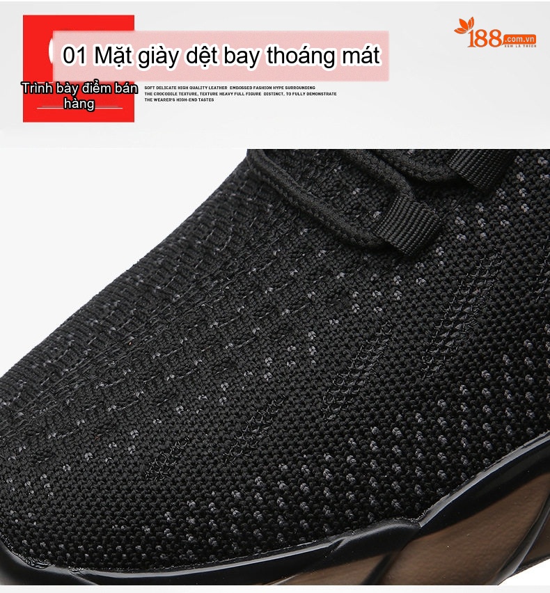 Giày Thể Thao Nam Vải Dệt Kim Thoáng Khí Chiều Cao Đế Khoảng 3cm Màu Đen chi tiết 6