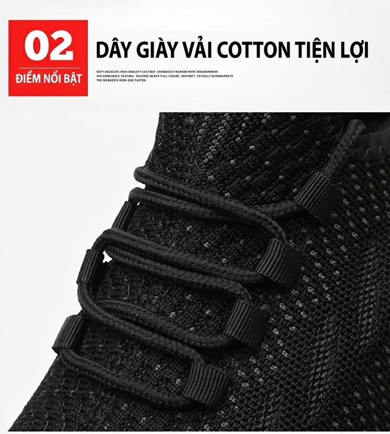 Giày Thể Thao Nam Vải Dệt Kim Thoáng Khí Chiều Cao Đế Khoảng 3cm Màu Đen chi tiết 7