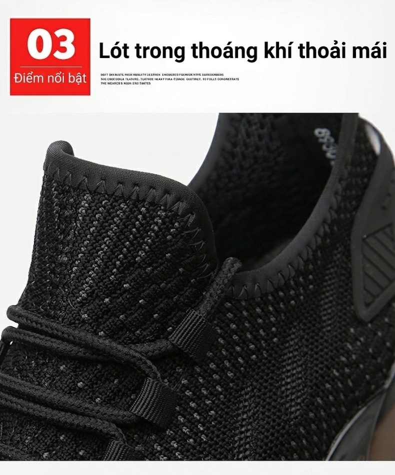 Giày Thể Thao Nam Vải Dệt Kim Thoáng Khí Chiều Cao Đế Khoảng 3cm Màu Đen chi tiết 8