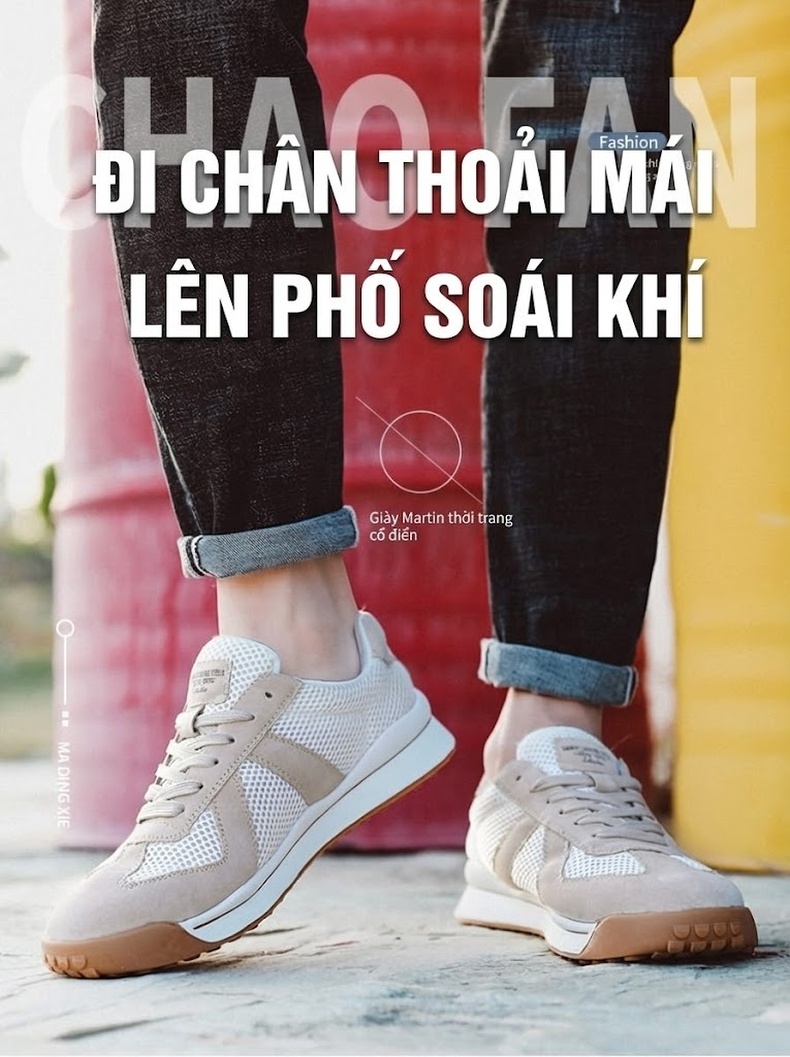 Giày Thể Thao Nam Vải Lưới Da Mờ Chiều Cao Đế Khoảng 3cm Màu Be, Xám chi tiết 2