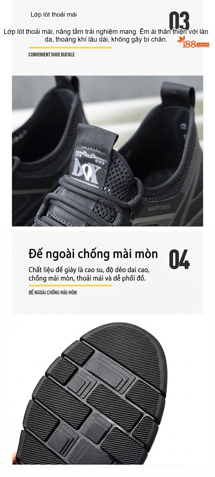 Giày Thể Thao Nam Vải Lưới Thoáng Khí Chiều Cao Đế Khoảng 4cm Màu Xám, Đen chi tiết 7