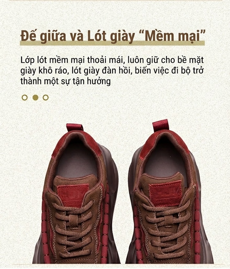 Giày Thể Thao Nữ Buộc Dây Da Mờ Đế Dày Chiều Cao Đế Khoảng 5cm Màu Nâu, Đỏ, Xanh chi tiết 6