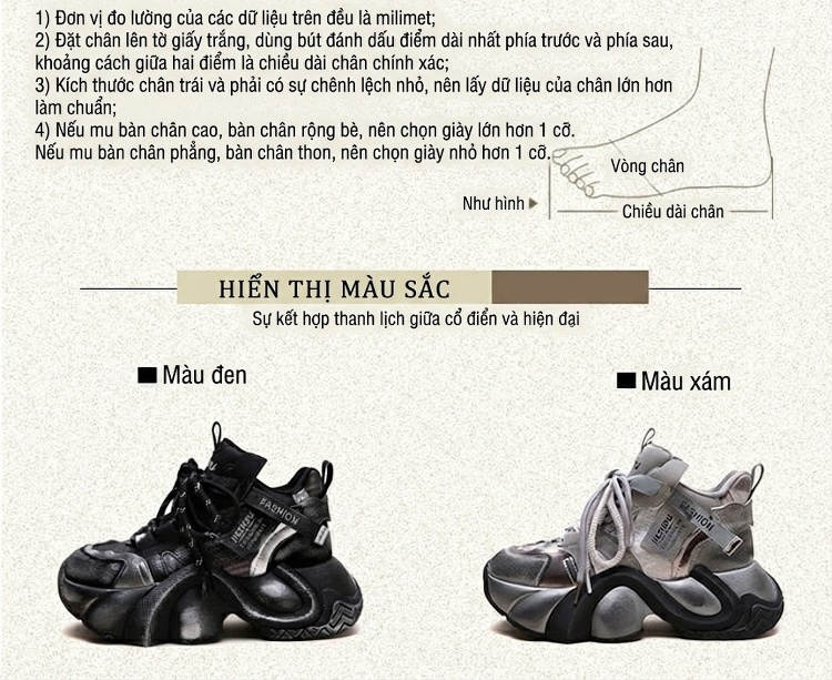 Giày Thể Thao Nữ Cao Cổ Phong Cách Retro Đế Cao Khoảng 6cm Màu Đen, Xám chi tiết 2