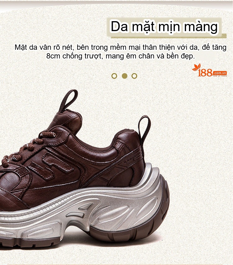 Giày Thể Thao Nữ Cổ Điển Đế Bánh Mì Chiều Cao Đế Khoảng 5cm Phong Cách Vintage Màu Đen, Nâu chi tiết 3