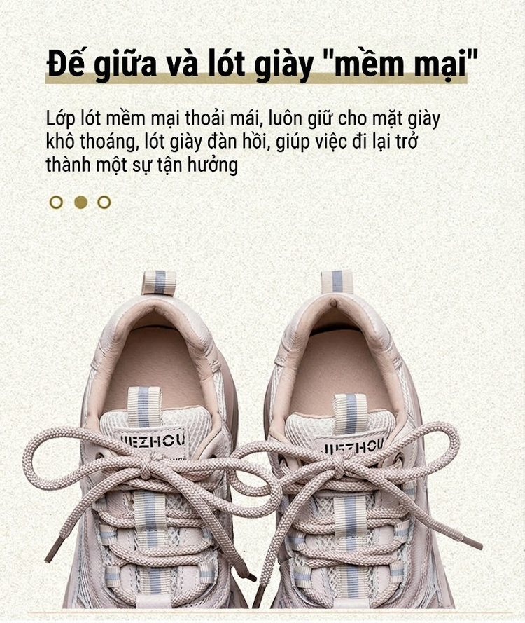 Giày Thể Thao Nữ Cổ Điển Đế Dày Chiều Cao Đế Khoảng 4cm Phối Màu Kem, Đỏ, Vàng chi tiết 6
