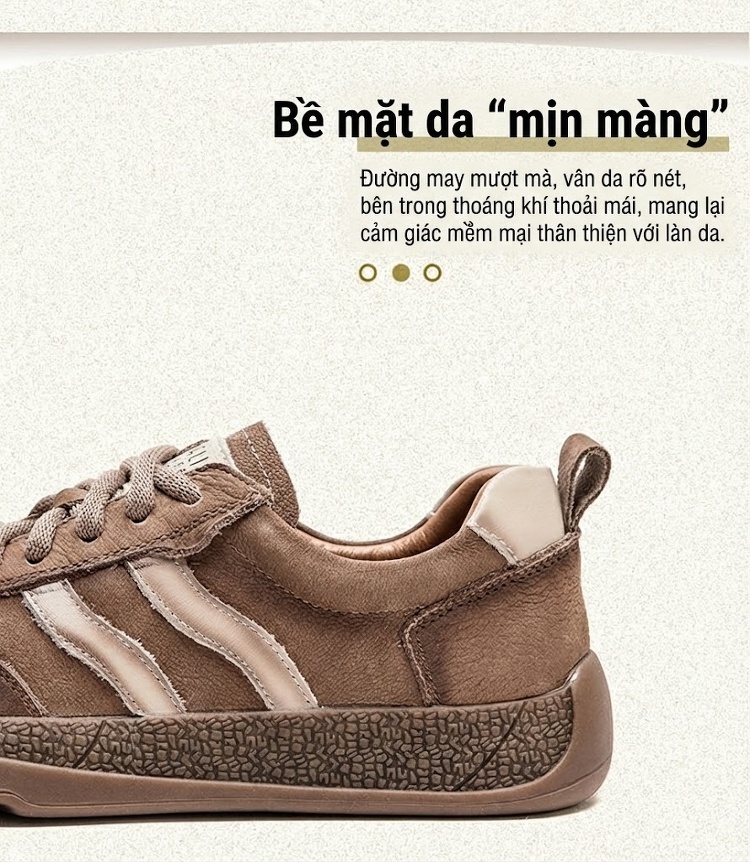 Giày Thể Thao Nữ Da Bò Buộc Dây Chiều Cao Đế Khoảng 2cm Màu Nâu, Đỏ chi tiết 2