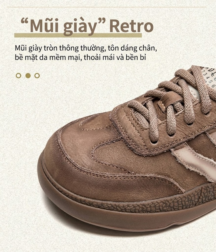 Giày Thể Thao Nữ Da Bò Buộc Dây Chiều Cao Đế Khoảng 2cm Màu Nâu, Đỏ chi tiết 3