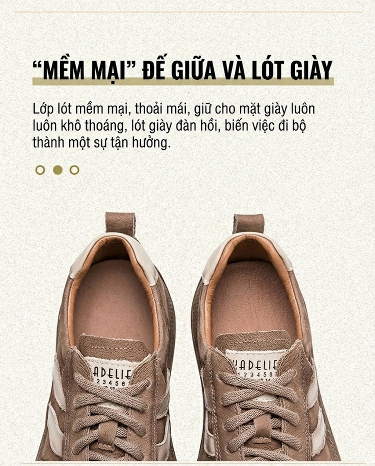 Giày Thể Thao Nữ Da Bò Buộc Dây Chiều Cao Đế Khoảng 2cm Màu Nâu, Đỏ chi tiết 5
