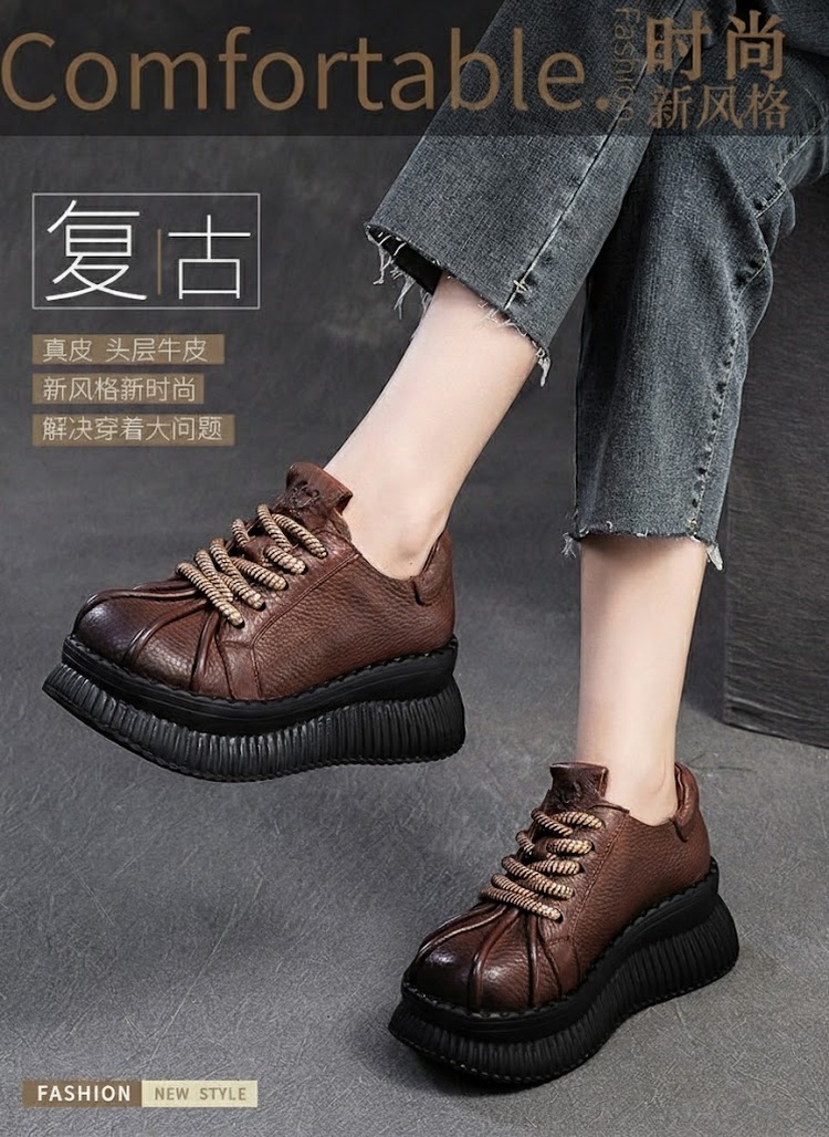 Giày Thể Thao Nữ Da Bò Đế Dày Chiều Cao Đế Khoảng 5cm Màu Đen, Nâu chi tiết 1