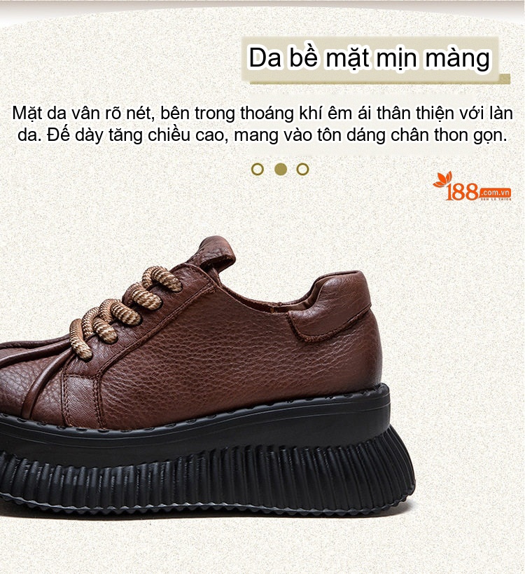 Giày Thể Thao Nữ Da Bò Đế Dày Chiều Cao Đế Khoảng 5cm Màu Đen, Nâu chi tiết 2