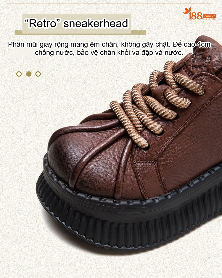 Giày Thể Thao Nữ Da Bò Đế Dày Chiều Cao Đế Khoảng 5cm Màu Đen, Nâu chi tiết 3