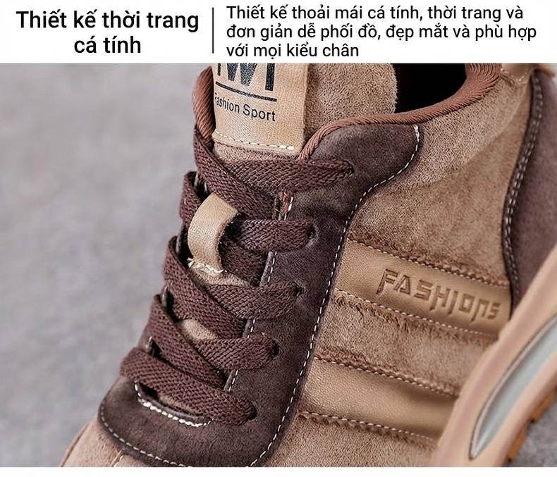 Giày Thể Thao Nữ Da Bò Đế Dày Chiều Cao Đế Khoảng 5cm Màu Nâu, Đen chi tiết 6
