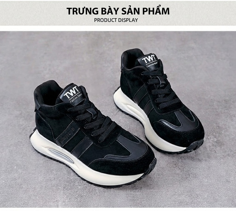 Giày Thể Thao Nữ Da Bò Đế Dày Chiều Cao Đế Khoảng 5cm Màu Nâu, Đen chi tiết 11