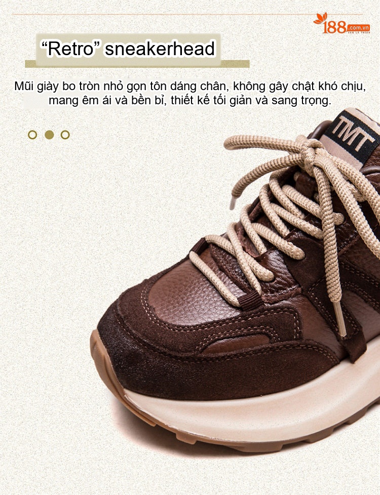 Giày Thể Thao Nữ Da Bò Đế Dày Phong Cách Retro Chiều Cao Đế Khoảng 4cm Màu Đen, Nâu chi tiết 4