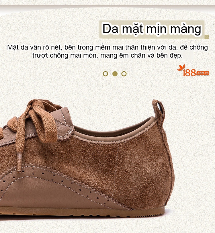 Giày Thể Thao Nữ Da Bò Kiểu Anh Chiều Cao Đế Khoảng 1cm Màu Nâu, Vàng, Xanh Lá chi tiết 4