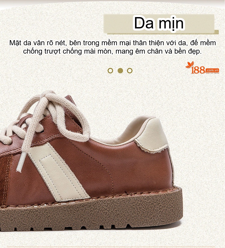 Giày Thể Thao Nữ Da Bò Kiểu Đức Chiều Cao Đế Khoảng 3cm Màu Nâu, Kem chi tiết 4