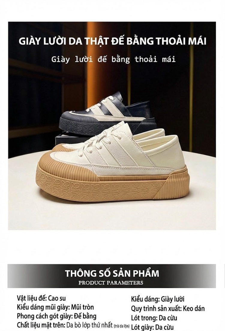 Giày Thể Thao Nữ Da Bò Lộn Chiều Cao Đế 3.5cm Màu Đen, Trắng Kem chi tiết 1