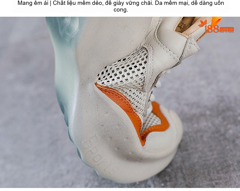 Giày Thể Thao Nữ Da Bò Lưới Thoáng Khí Chiều Cao Đế Khoảng 5cm Màu Trắng Kem, Xanh Lá, Cam chi tiết 8
