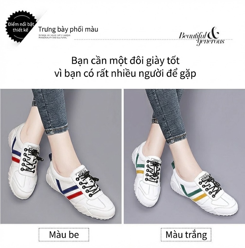 Giày Thể Thao Nữ Da Bóng Chiều Cao Đế Khoảng 3cm Màu Trắng, Xanh, Vàng, Đỏ chi tiết 8