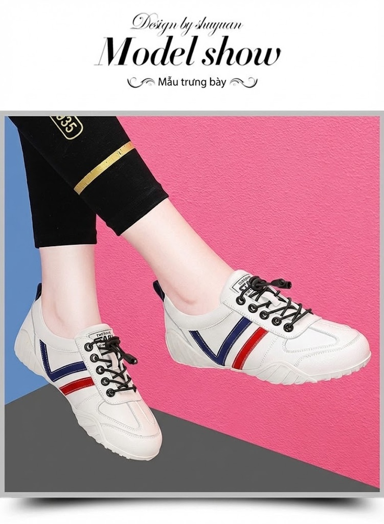 Giày Thể Thao Nữ Da Bóng Chiều Cao Đế Khoảng 3cm Màu Trắng, Xanh, Vàng, Đỏ chi tiết 9