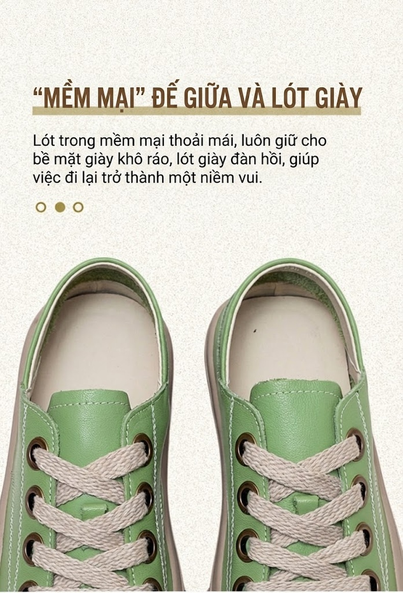 Giày Thể Thao Nữ Da Bóng Mũi Tròn Đế Bánh Mì Chiều Cao Đế Khoảng 3cm Màu Trắng, Xanh Lá chi tiết 5