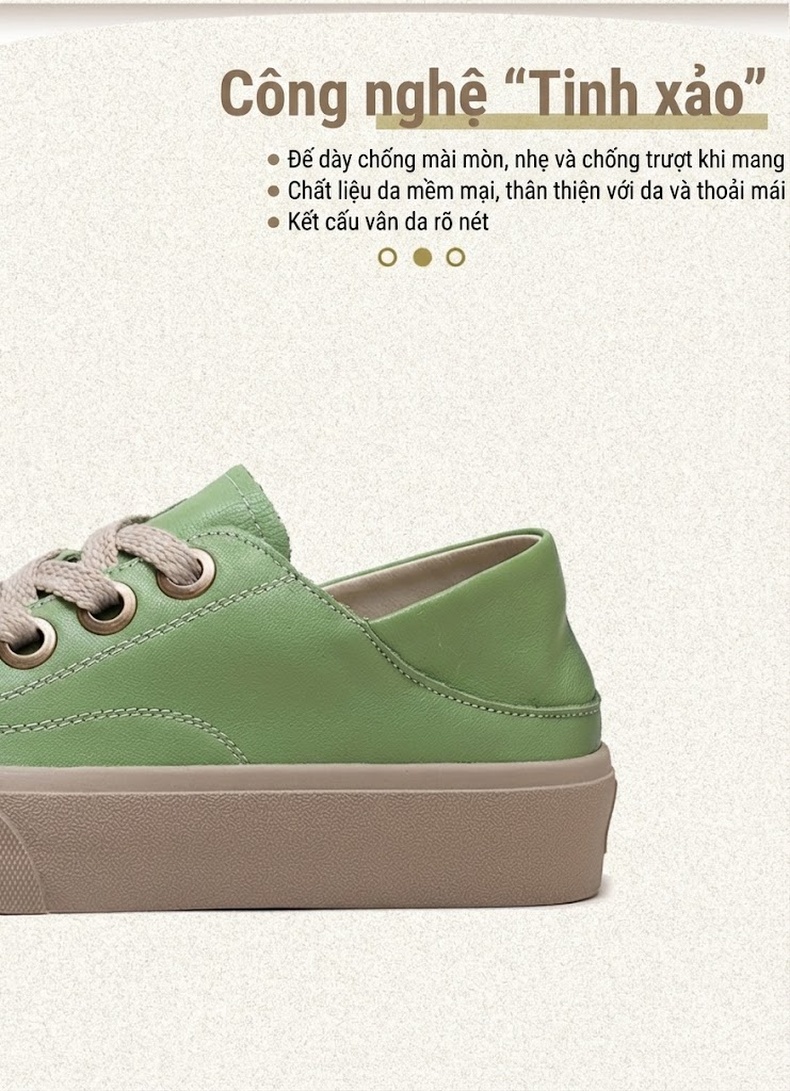 Giày Thể Thao Nữ Da Bóng Mũi Tròn Đế Bánh Mì Chiều Cao Đế Khoảng 3cm Màu Trắng, Xanh Lá chi tiết 2