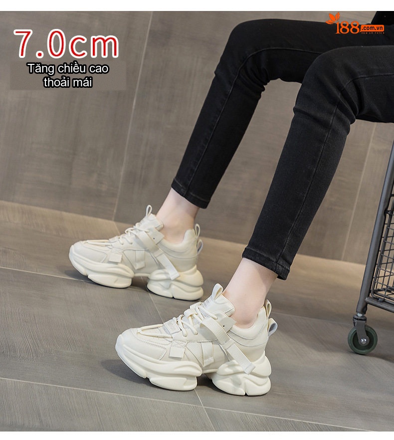 Giày Thể Thao Nữ Da Mềm Chiều Cao Đế Khoảng 5cm Phong Cách Hàn Quốc Màu Trắng chi tiết 5