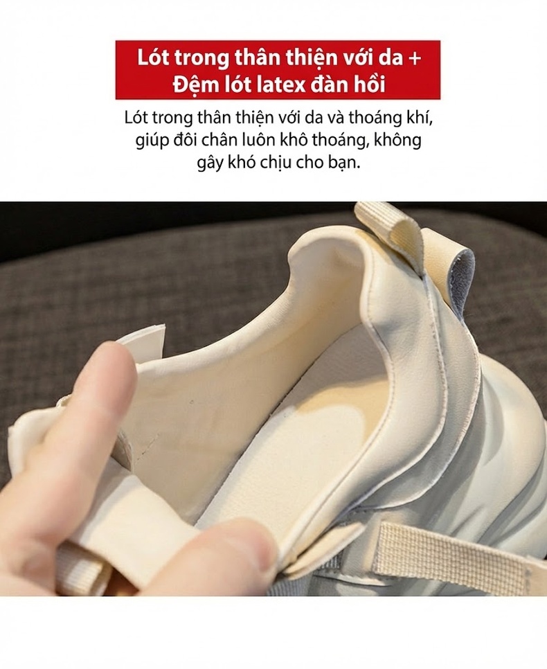Giày Thể Thao Nữ Da Mềm Chiều Cao Đế Khoảng 5cm Phong Cách Hàn Quốc Màu Trắng chi tiết 8