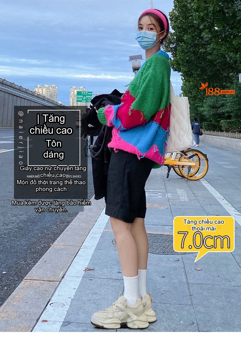 Giày Thể Thao Nữ Da Mềm Chiều Cao Đế Khoảng 5cm Phong Cách Hàn Quốc Màu Trắng chi tiết 1