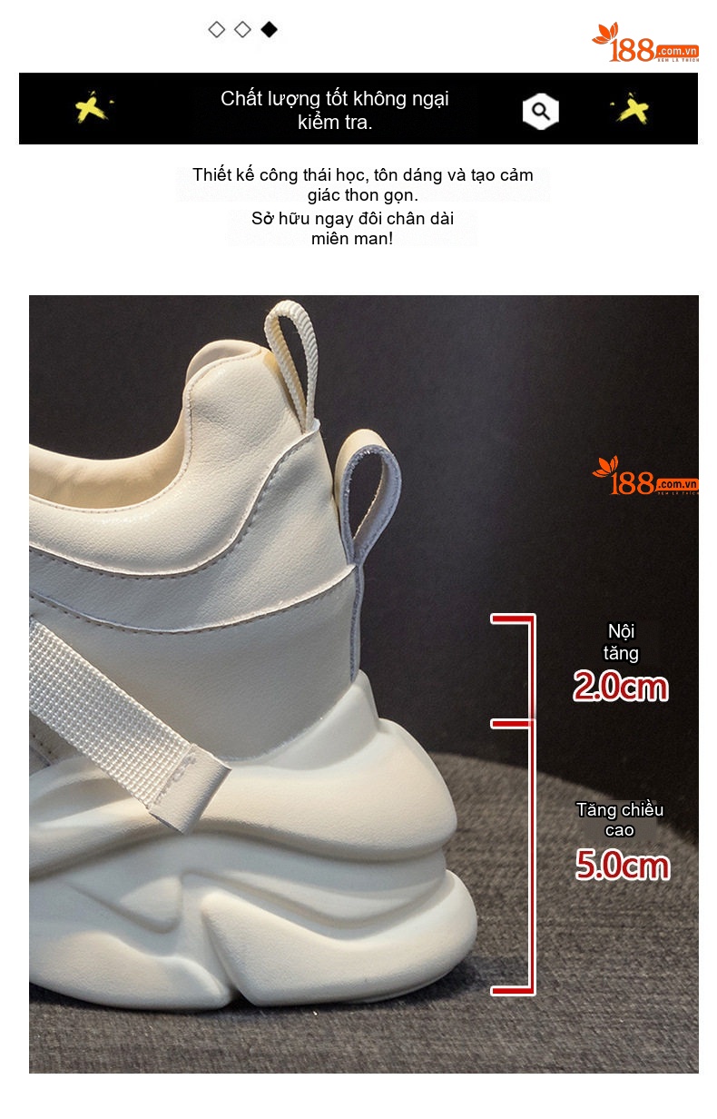Giày Thể Thao Nữ Da Mềm Chiều Cao Đế Khoảng 5cm Phong Cách Hàn Quốc Màu Trắng chi tiết 6