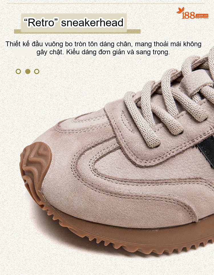 Giày Thể Thao Nữ Da Mờ Cổ Điển Chiều Cao Đế Khoảng 3cm Màu Nâu, Kem chi tiết 4