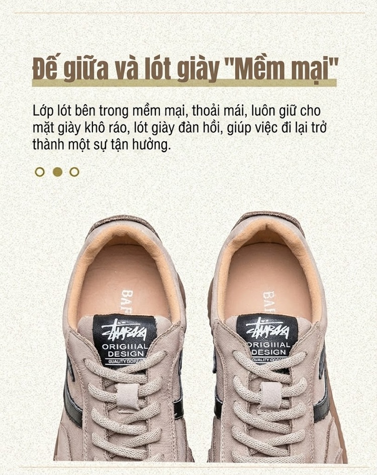 Giày Thể Thao Nữ Da Mờ Cổ Điển Chiều Cao Đế Khoảng 3cm Màu Nâu, Kem chi tiết 6