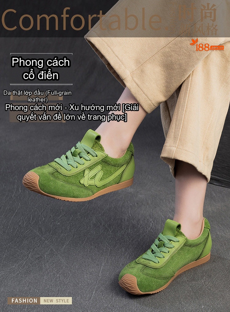 Giày Thể Thao Nữ Da Mờ Kiểu Đức Chiều Cao Đế Khoảng 2cm Màu Vàng, Nâu, Xanh Lá chi tiết 1