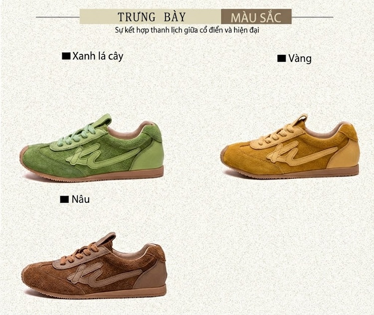 Giày Thể Thao Nữ Da Mờ Kiểu Đức Chiều Cao Đế Khoảng 2cm Màu Vàng, Nâu, Xanh Lá chi tiết 2