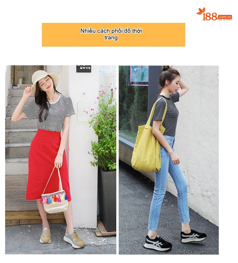 Giày Thể Thao Nữ Da Mờ Lưới Thoáng Khí Chiều Cao Đế 5cm Phong Cách Hàn Quốc Màu Xám, Đen, Xanh, Nâu... chi tiết 7