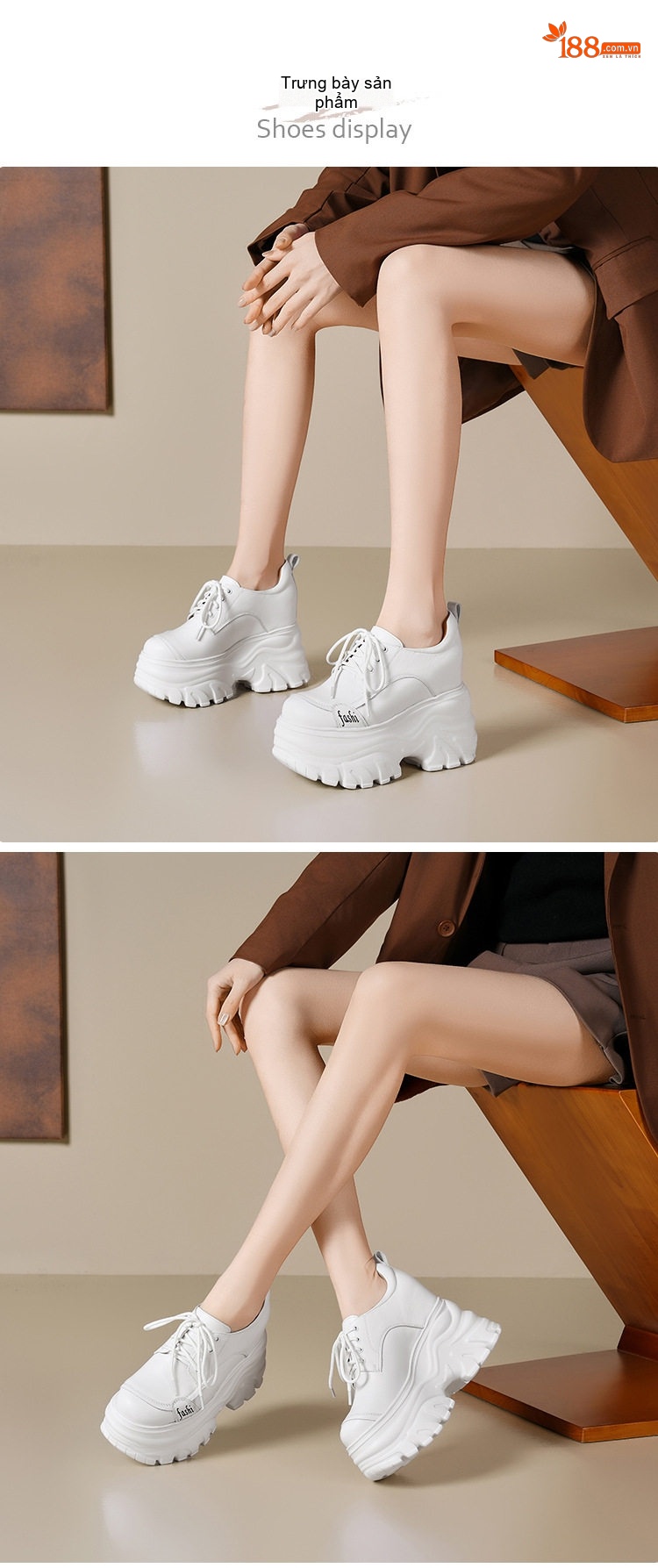 Giày Thể Thao Nữ Da Thật Đế Cao 12cm Giày Nữ Đế Bánh Mì Giày Nữ Tăng Chiều Cao Màu Trắng, Đen chi tiết 1