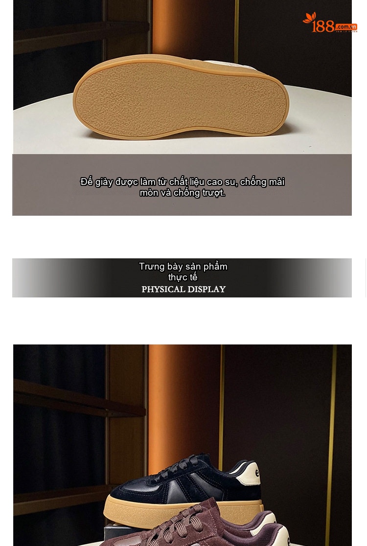Giày Thể Thao Nữ Da Thật Đế Dày 4cm Kiểu Đức Cổ Điển Buộc Dây Màu Kem, Nâu, Đen chi tiết 6