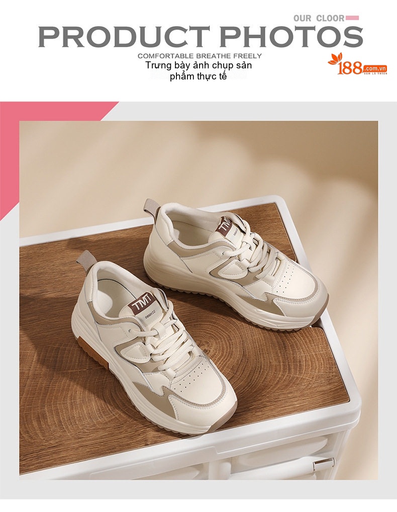 Giày Thể Thao Nữ Da Thật Đế Dày Phong Cách Retro Chiều Cao Đế Khoảng 4cm Màu Trắng, Đen chi tiết 10
