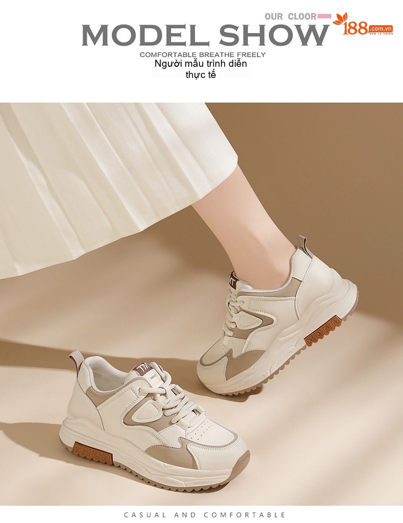 Giày Thể Thao Nữ Da Thật Đế Dày Phong Cách Retro Chiều Cao Đế Khoảng 4cm Màu Trắng, Đen chi tiết 11
