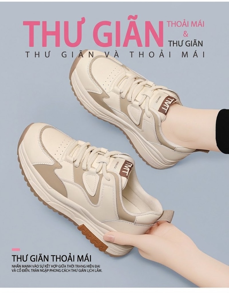 Giày Thể Thao Nữ Da Thật Đế Dày Phong Cách Retro Chiều Cao Đế Khoảng 4cm Màu Trắng, Đen chi tiết 3