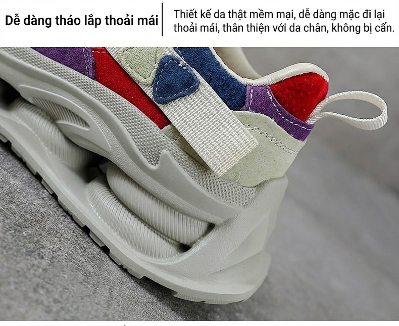Giày Thể Thao Nữ Da Thật Phối Màu Chiều Cao Đế Khoảng 5cm Màu Trắng, Đỏ, Xanh Lá, Tím... chi tiết 6