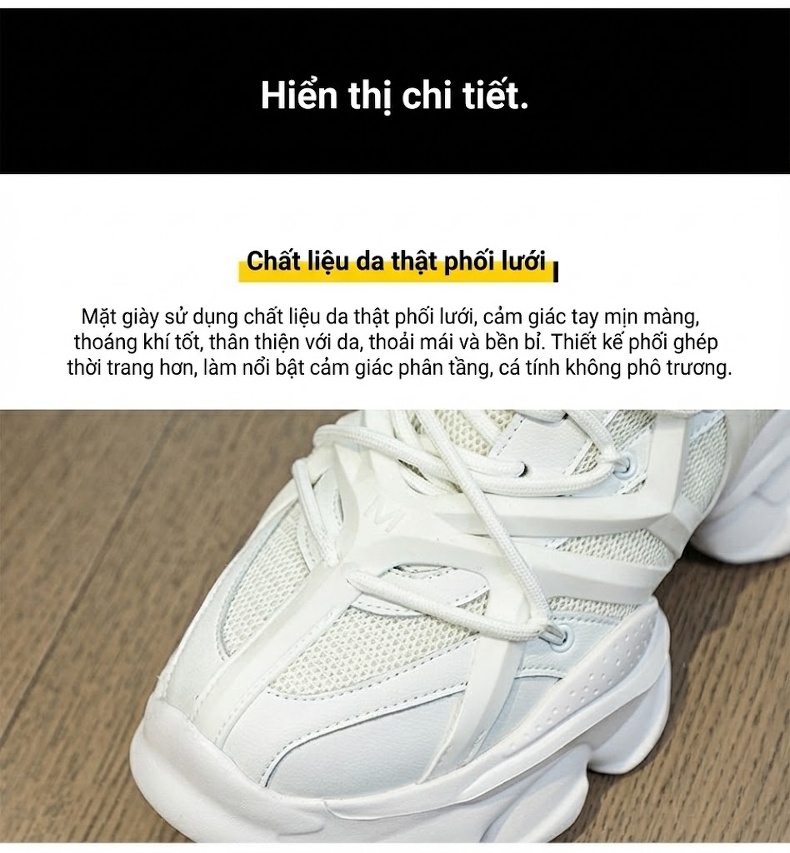 Giày Thể Thao Nữ Dáng Lười Đế Dày Chiều Cao Đế Khoảng 5cm Màu Trắng, Đen chi tiết 7